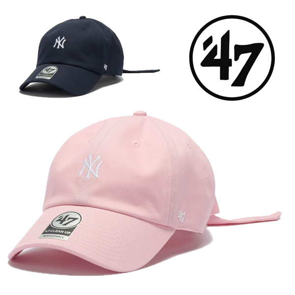 47 キャップ クリーンナップ MLB ニューヨークヤンキース ボウバック 後ろリボン ピンク ブラック 黒