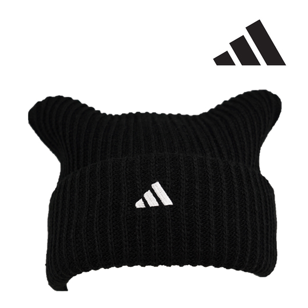 アディダス ニット帽 猫耳 キャットワッチ アクリル ブラック 黒
