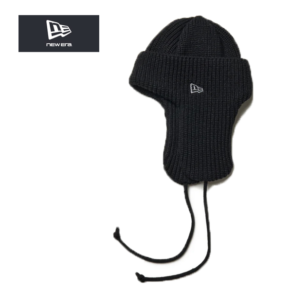 ニューエラ ひも付き ニット帽 ニットトラッパー ブラック 黒
