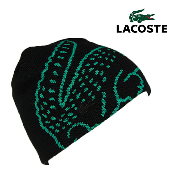 ラコステ ワニロゴジャカード ショートビーニー L1334 黒 ブラック LACOSTE