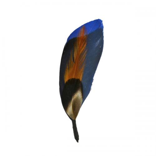 帽子の羽根飾りI/ブルー(グレー・差し色オレンジ)
