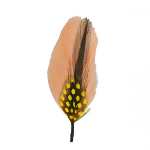 帽子の羽根飾りL/ベージュ(黄色いドット・差し色ブラウン)